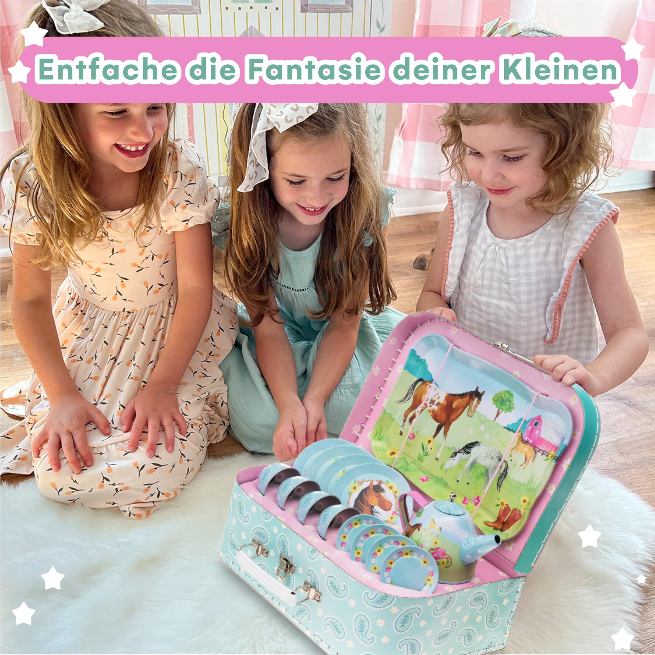 Jewelkeeper Tea Sets Tin Teeservice Pferde 15-teilig Zinn