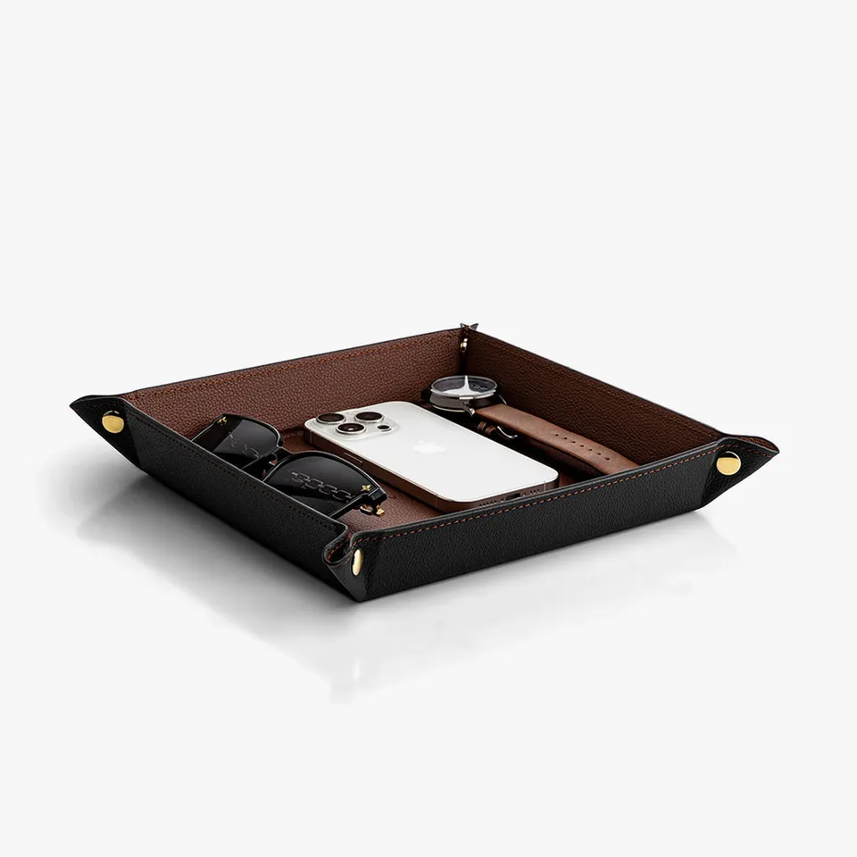 VLANDO His Essentials Leder Ablage Nachttisch Hellbraun