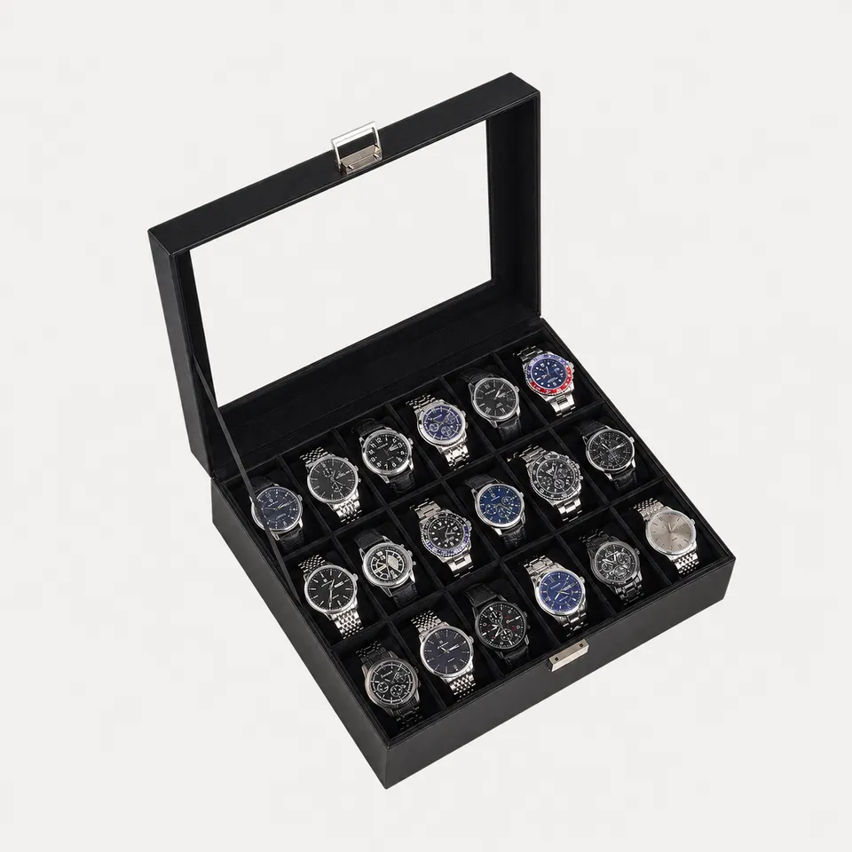 Lolalet Watch Box Uhrenbox Schwarz 6 Fächer Glasdeckel