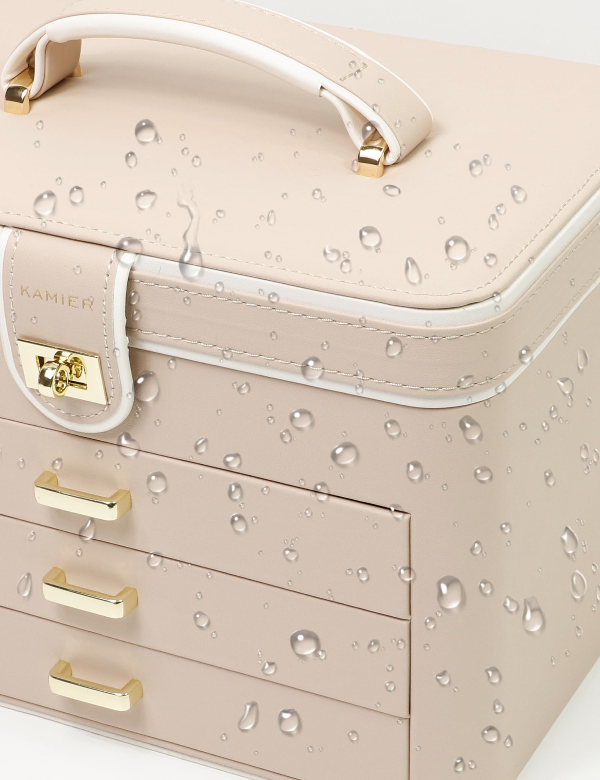 KAMIER Large Jewelry Boxes Schmuckkästchen Beige 4 Ebenen mit Spiegel