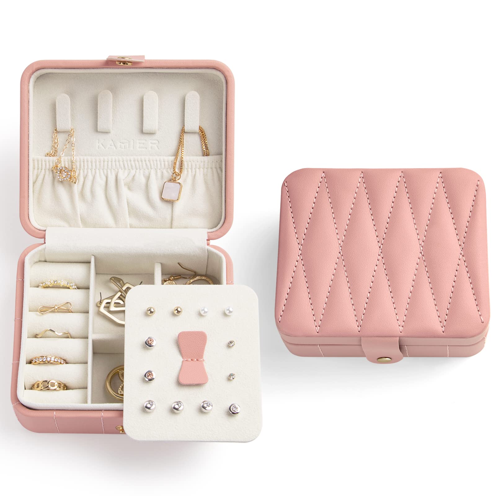 KAMIER Mini Jewelry Boxes Schmuckkästchen Rosa mit Spiegel