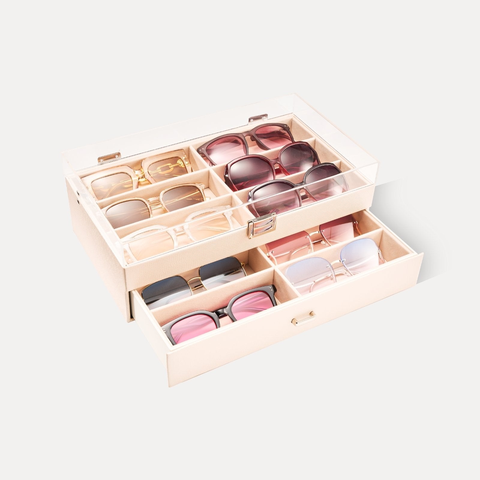 Lolalet Sunglass Box Brillenbox Schwarz 12 Fächer Acryldeckel