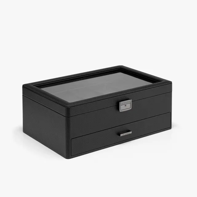 VLANDO His Essentials Uhrenbox 10 Fächer Leder Glas Display
