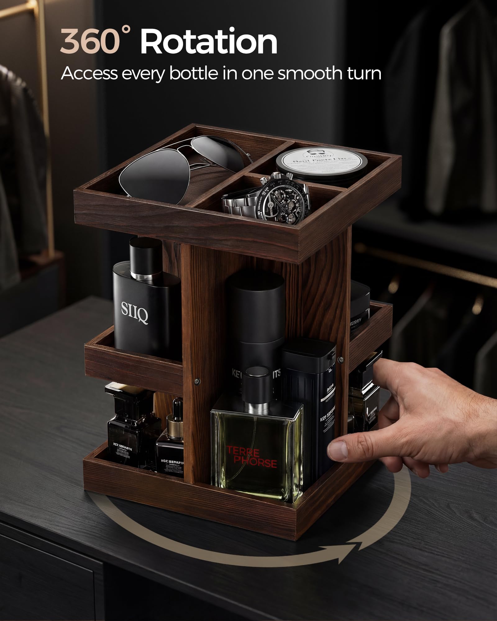 Lolalet Jewelry Stand Organizer Schwarz 3 Ebenen 360° Holz