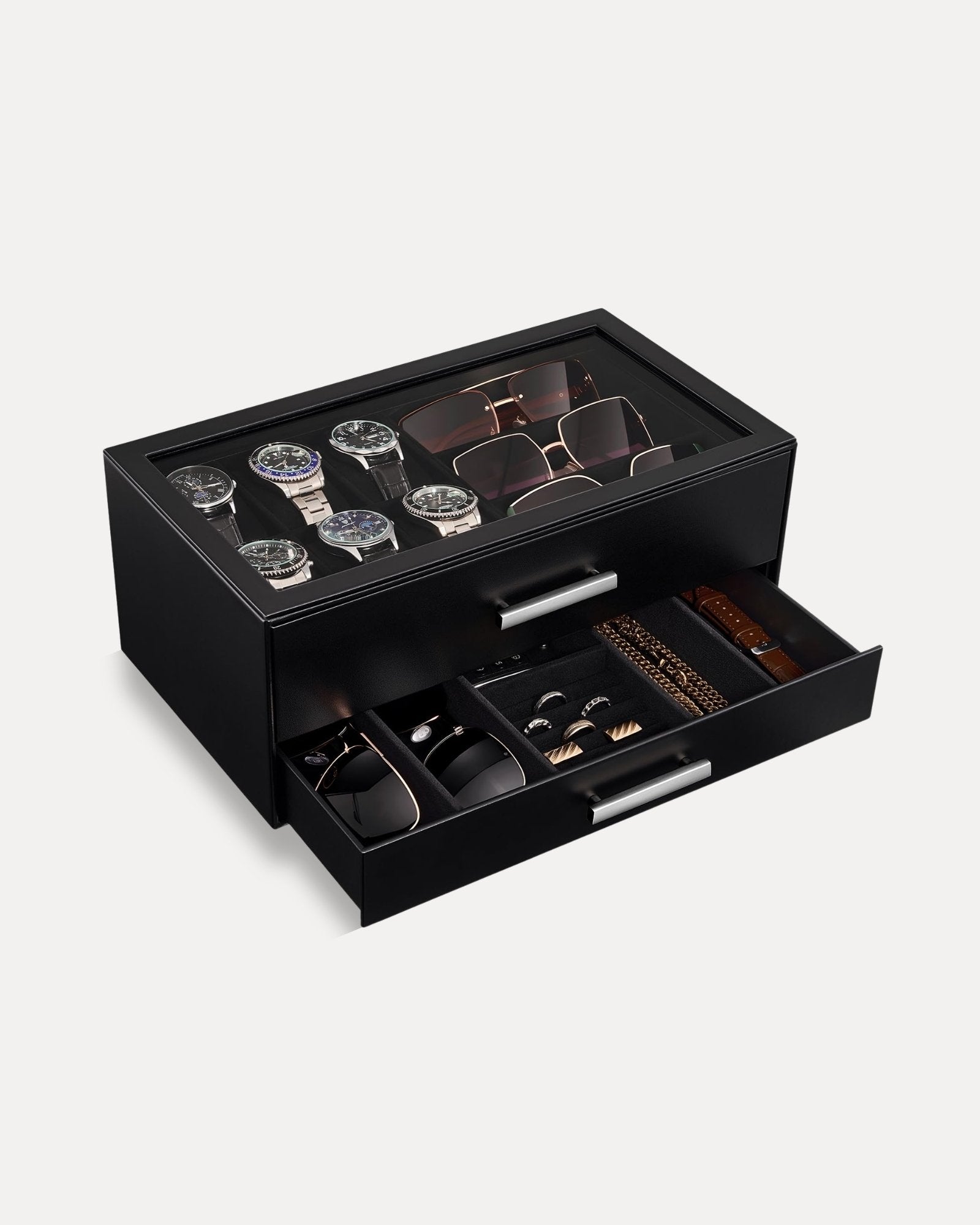 Lolalet Watch Box Uhrenbox Braun 2-stufig Glasdeckel 6 Uhren