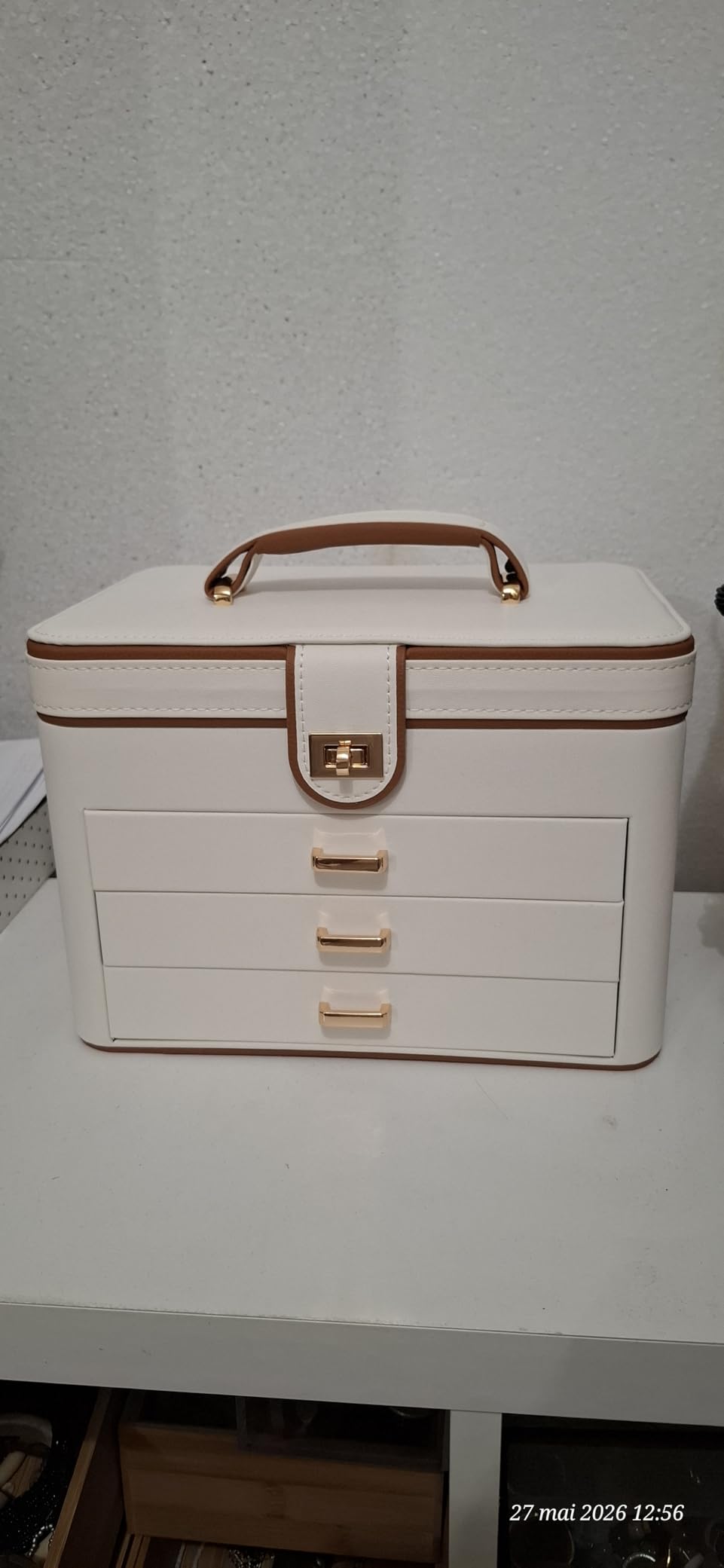 KAMIER Large Jewelry Boxes Schmuckkästchen Beige 4 Ebenen mit Spiegel