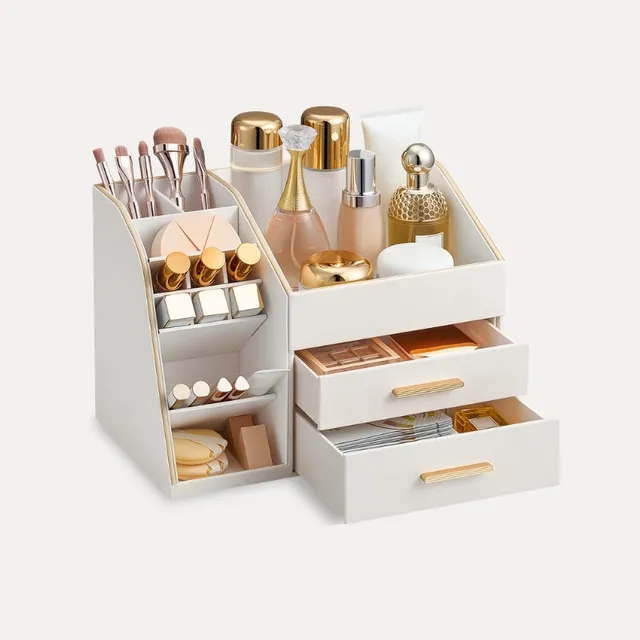 Lolalet Makeup Organizer Schminktisch Weiß mit Schublade Leder