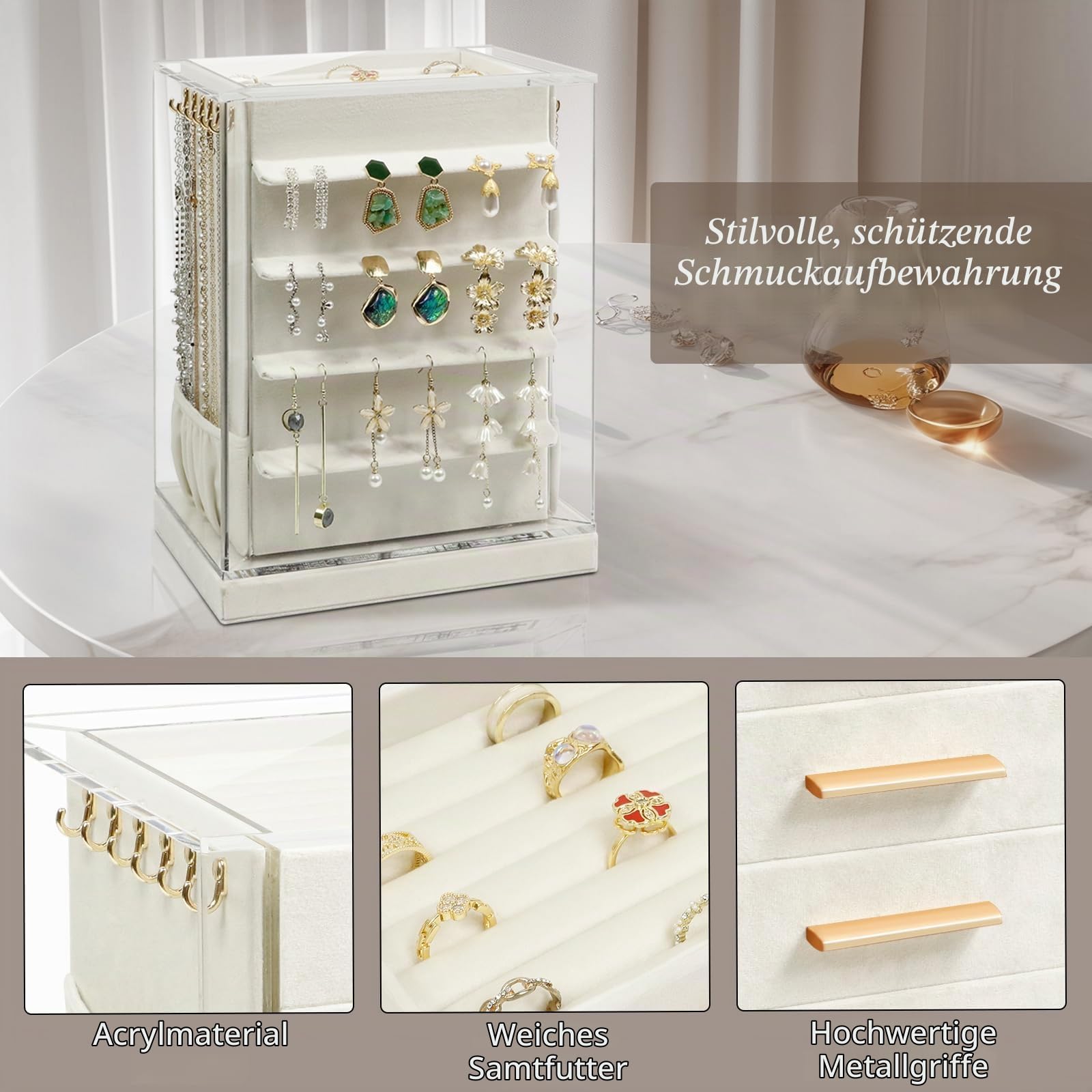 KAMIER Jewelry Stand Holders Schmuckkästchen Beige drehbar
