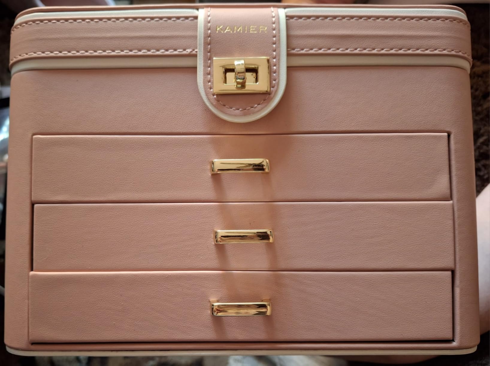 KAMIER Large Jewelry Boxes Schmuckkästchen Beige 4 Ebenen mit Spiegel