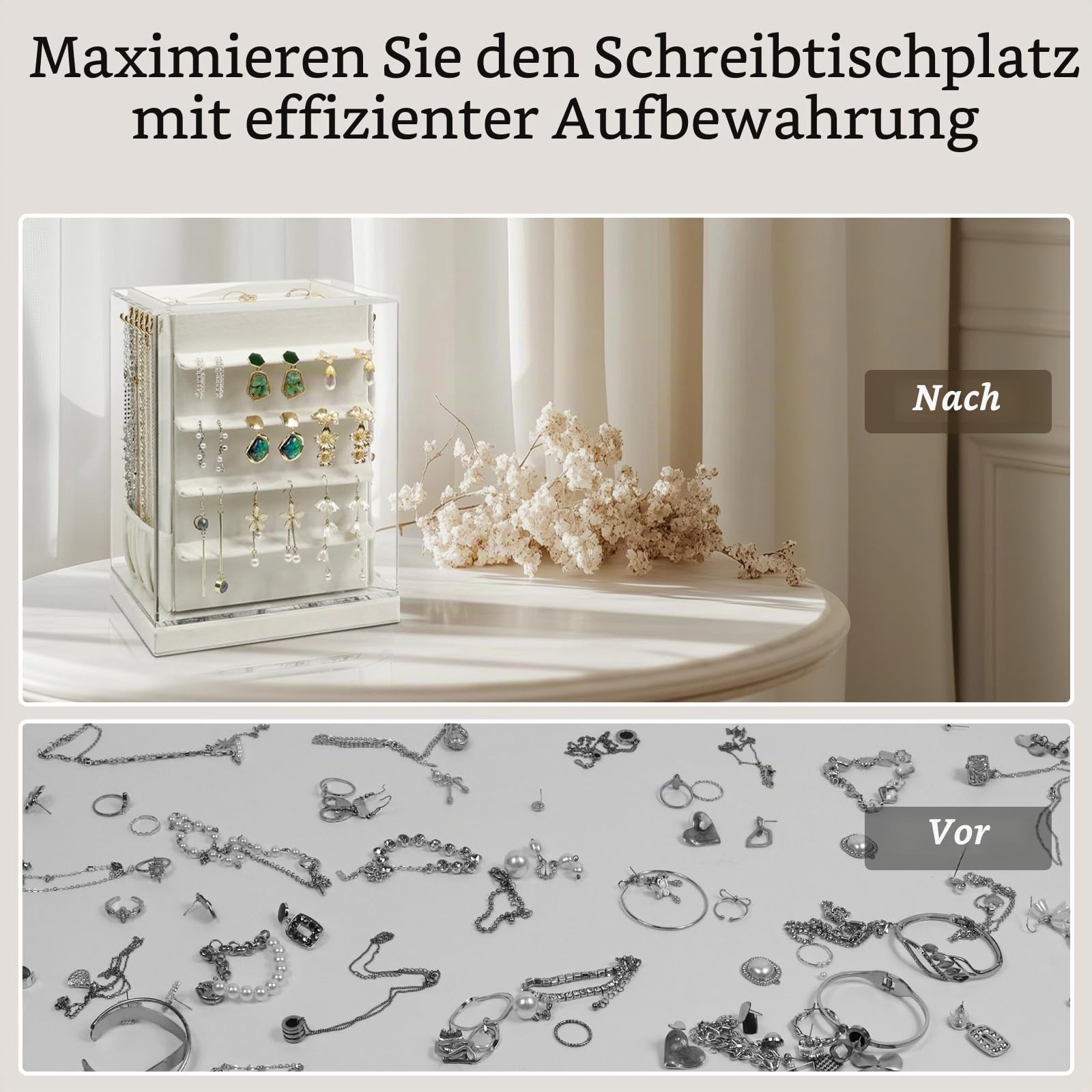 KAMIER Jewelry Stand Holders Schmuckkästchen Beige drehbar