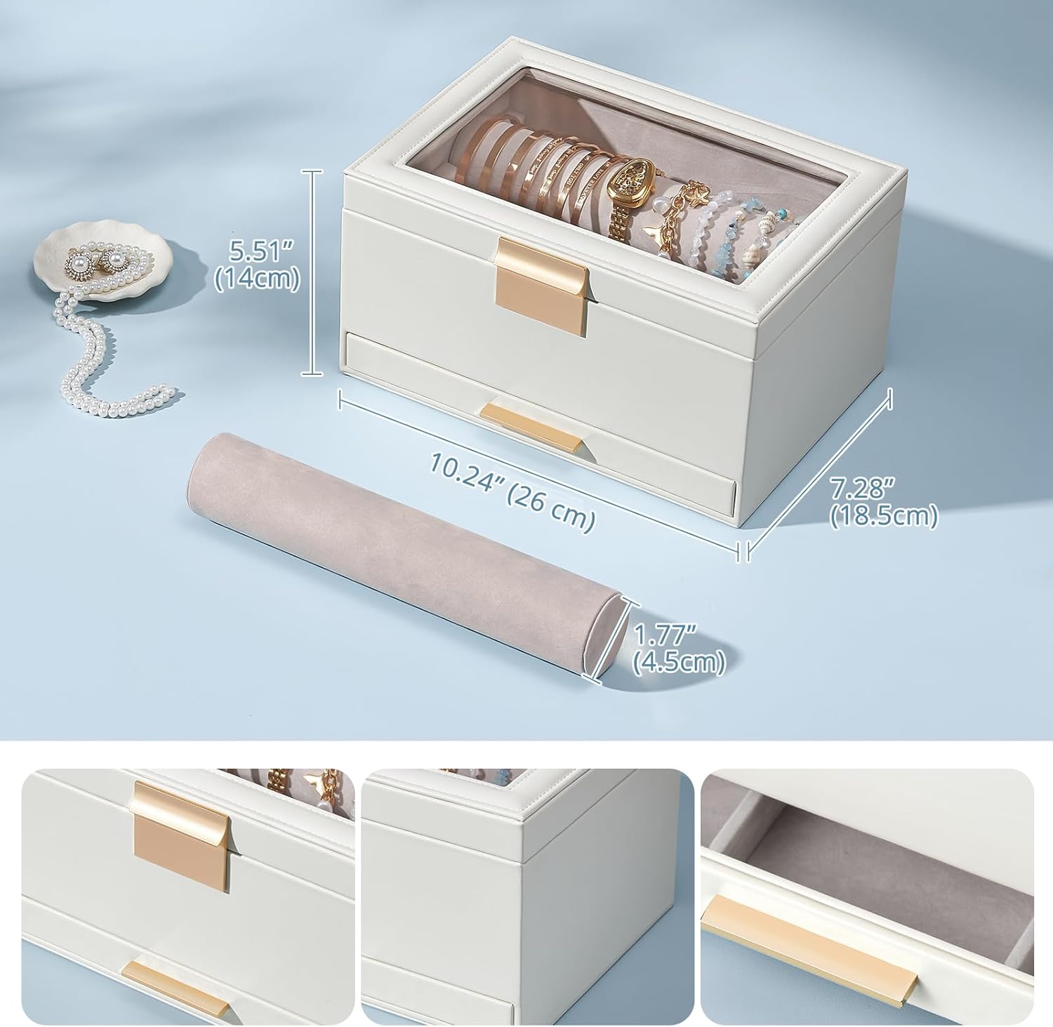 Lolalet Jewelry Box Armbandhalter Schmuckkasten Weiß mit Deckel