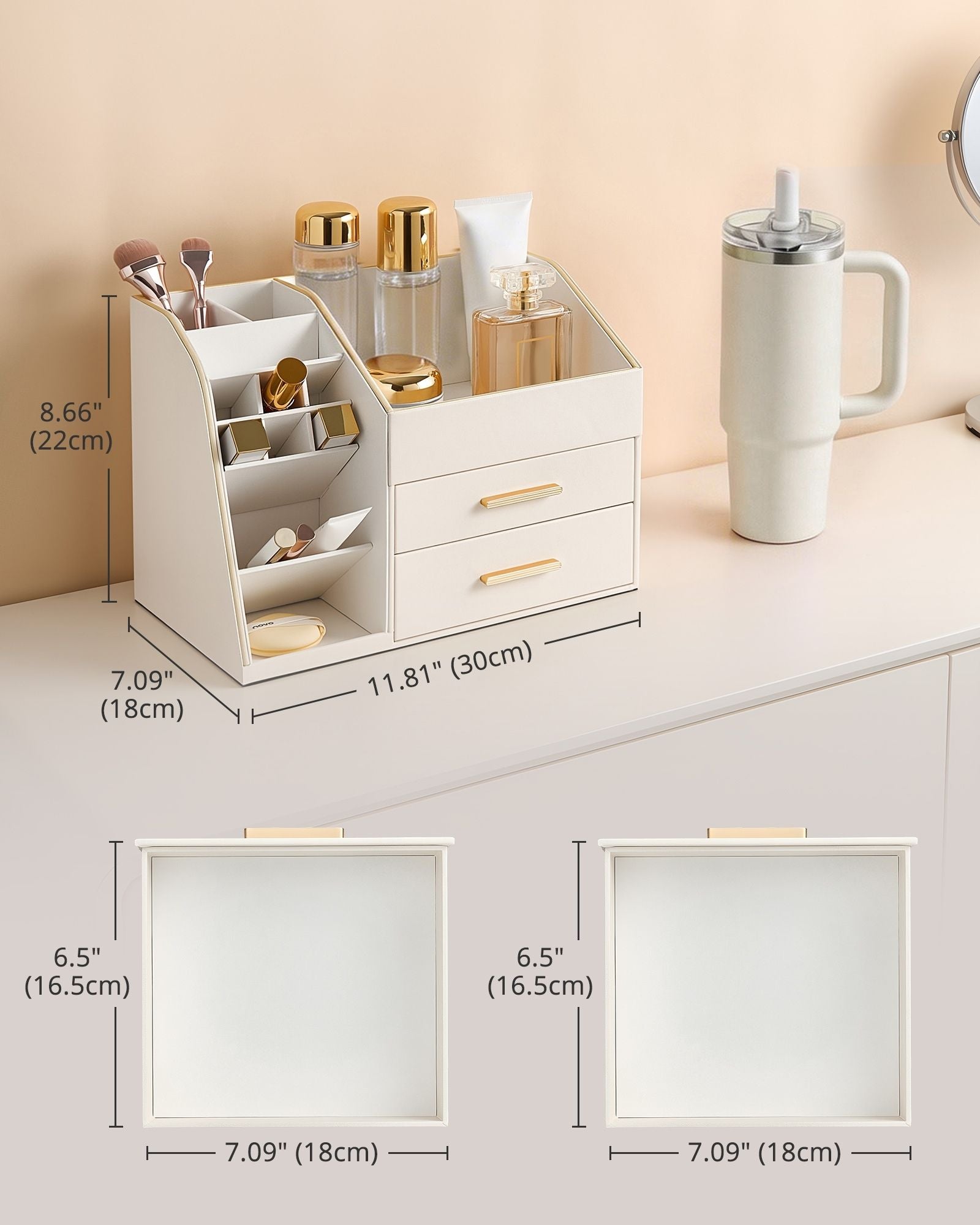Lolalet Makeup Organizer Schminktisch Weiß mit Schublade Leder