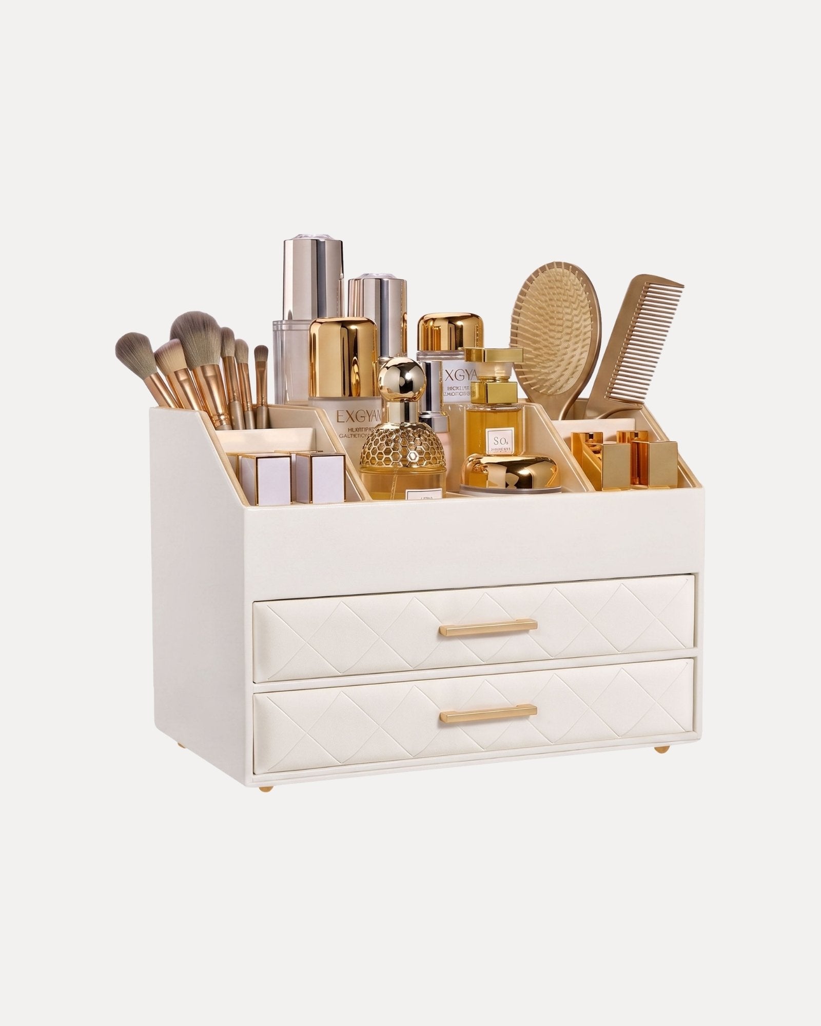 Lolalet Makeup Organizer Schmuckkasten Beige 2-lagig Leder