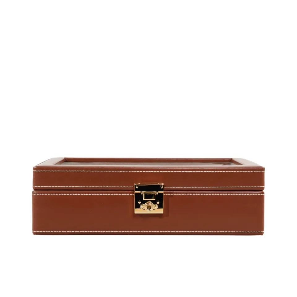 Friedrich 23 Cordoba Uhrenbox Leder 10 Uhren Braun Glas