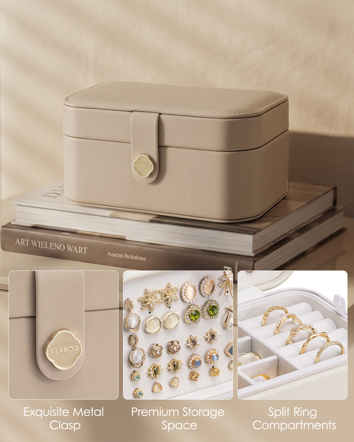 VLANDO Music Box Schmuckkasten Reise 2-lagig Creme