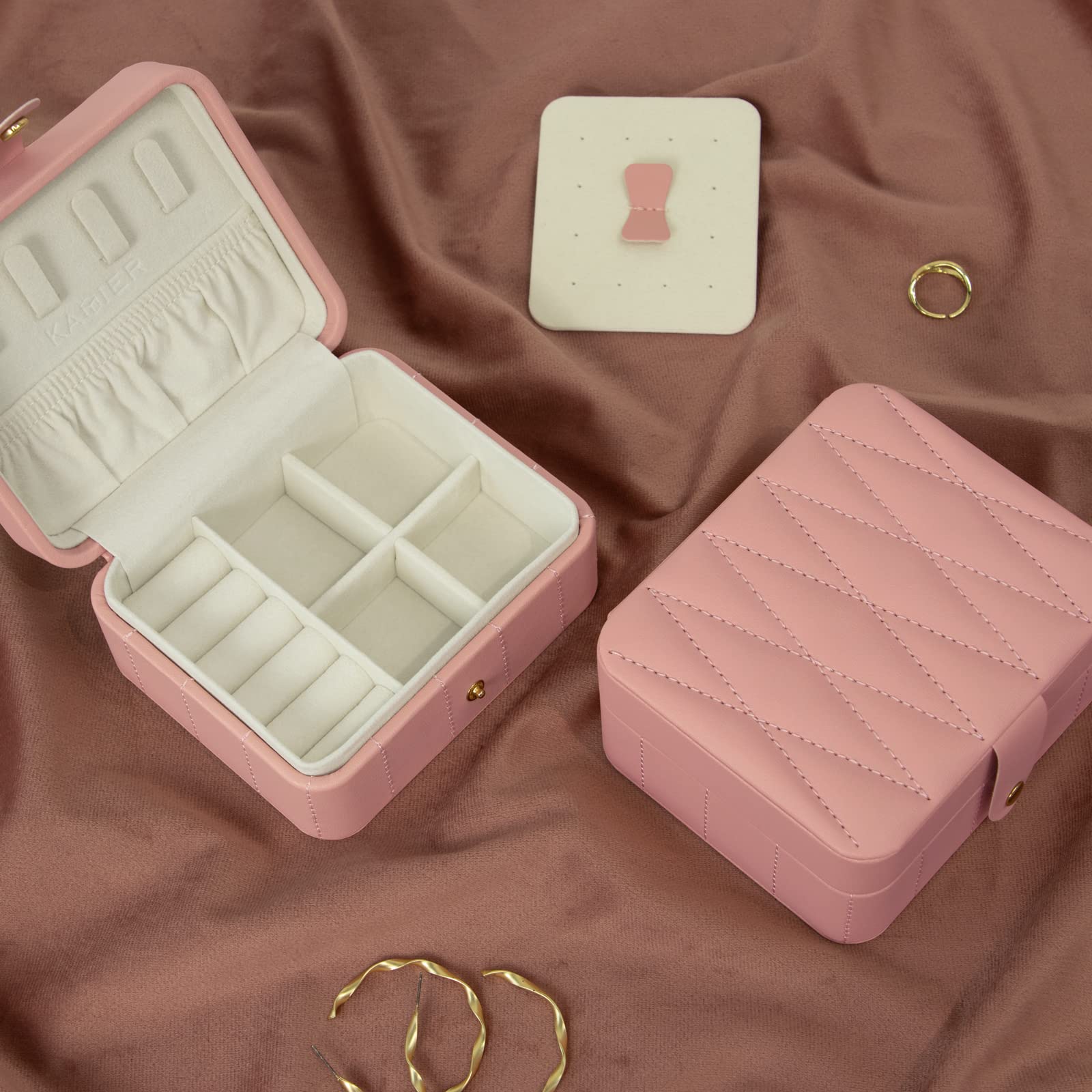 KAMIER Mini Jewelry Boxes Schmuckkästchen Rosa mit Spiegel