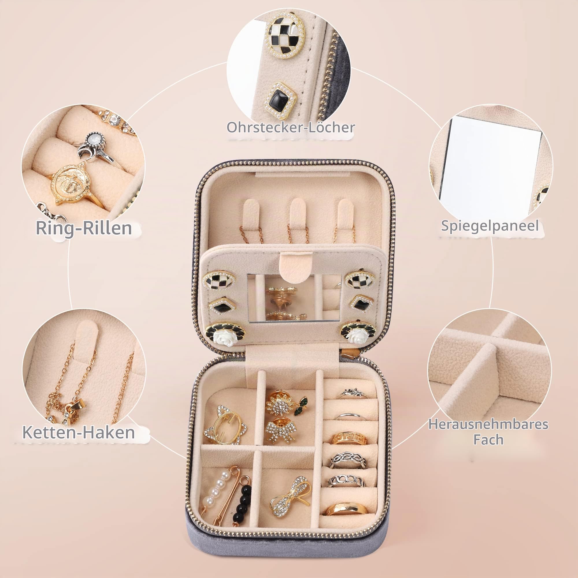 Dajasan Small Jewelry Box Schmuckbox Blau Samt Spiegel
