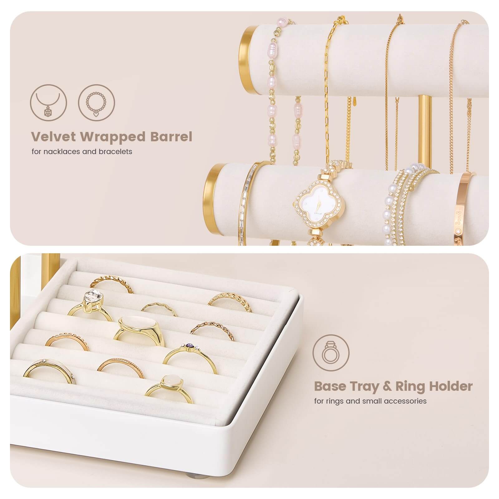 Lolalet Jewelry Stand Schmuckständer 5 Ebenen Weiß Samt