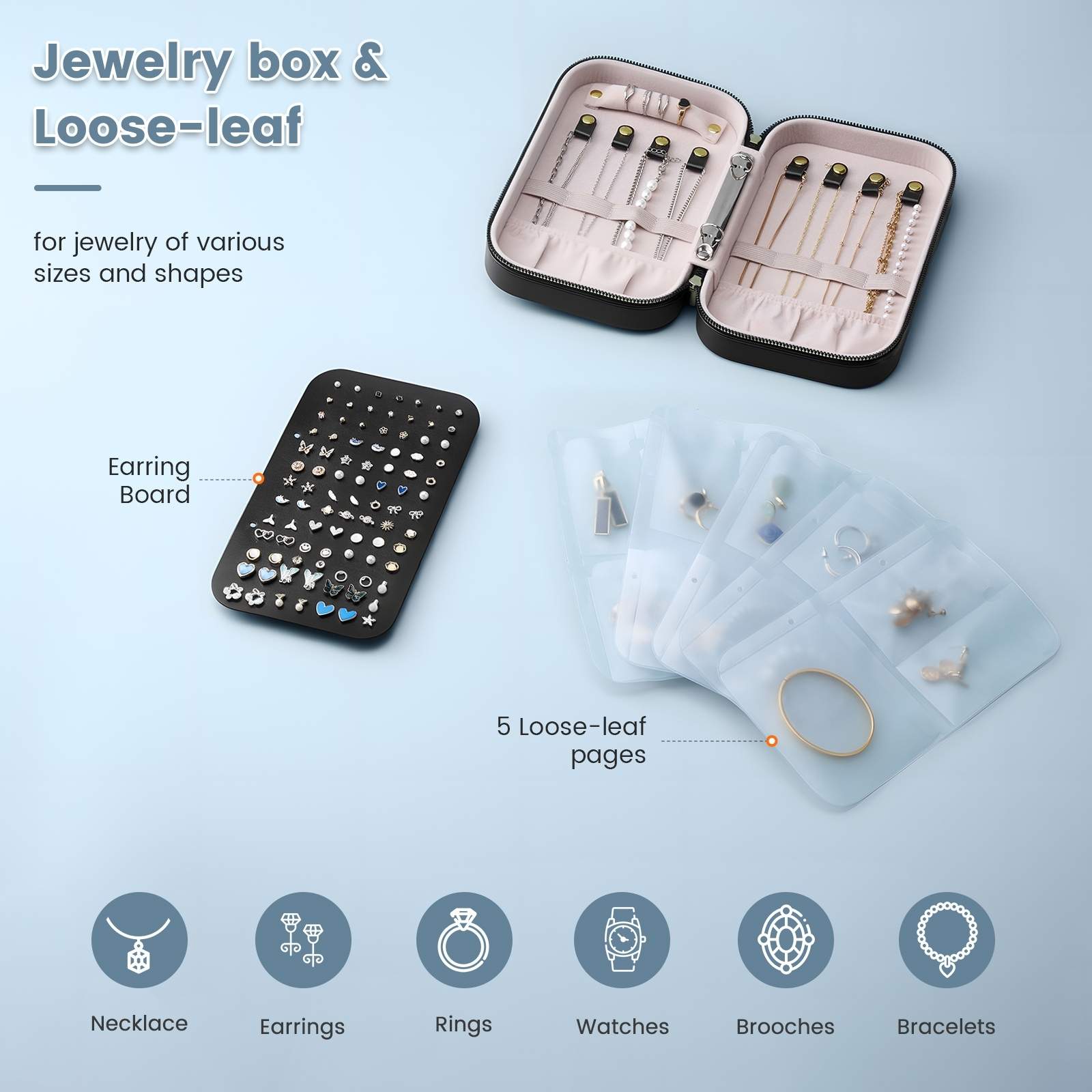 Lolalet Jewelry Box Reise Schmucketui Schwarz mit Reißverschluss