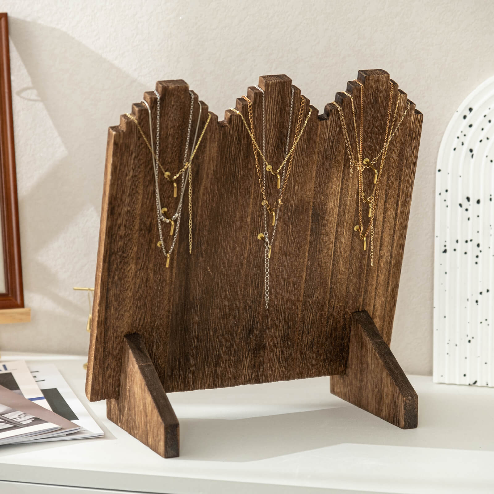 Lolalet Jewelry Stand Kettenständer Holz 1er Pack braun 12 Haken