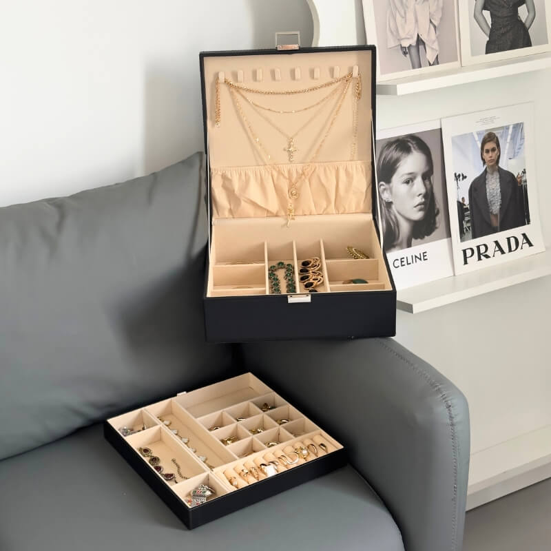 Lolalet Jewelry Box Schmuckkästchen Schwarz Leder Samt