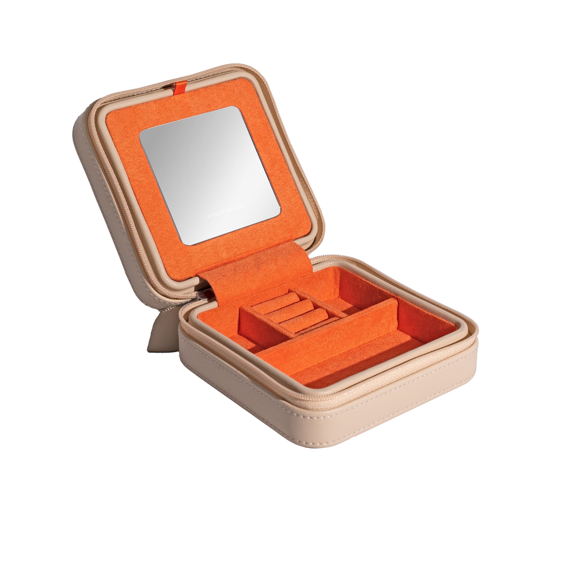 Friedrich 23 Boho Schmucketui Beige Spiegel Reissverschluss
