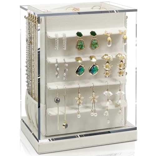 KAMIER Jewelry Stand Holders Schmuckkästchen Beige drehbar