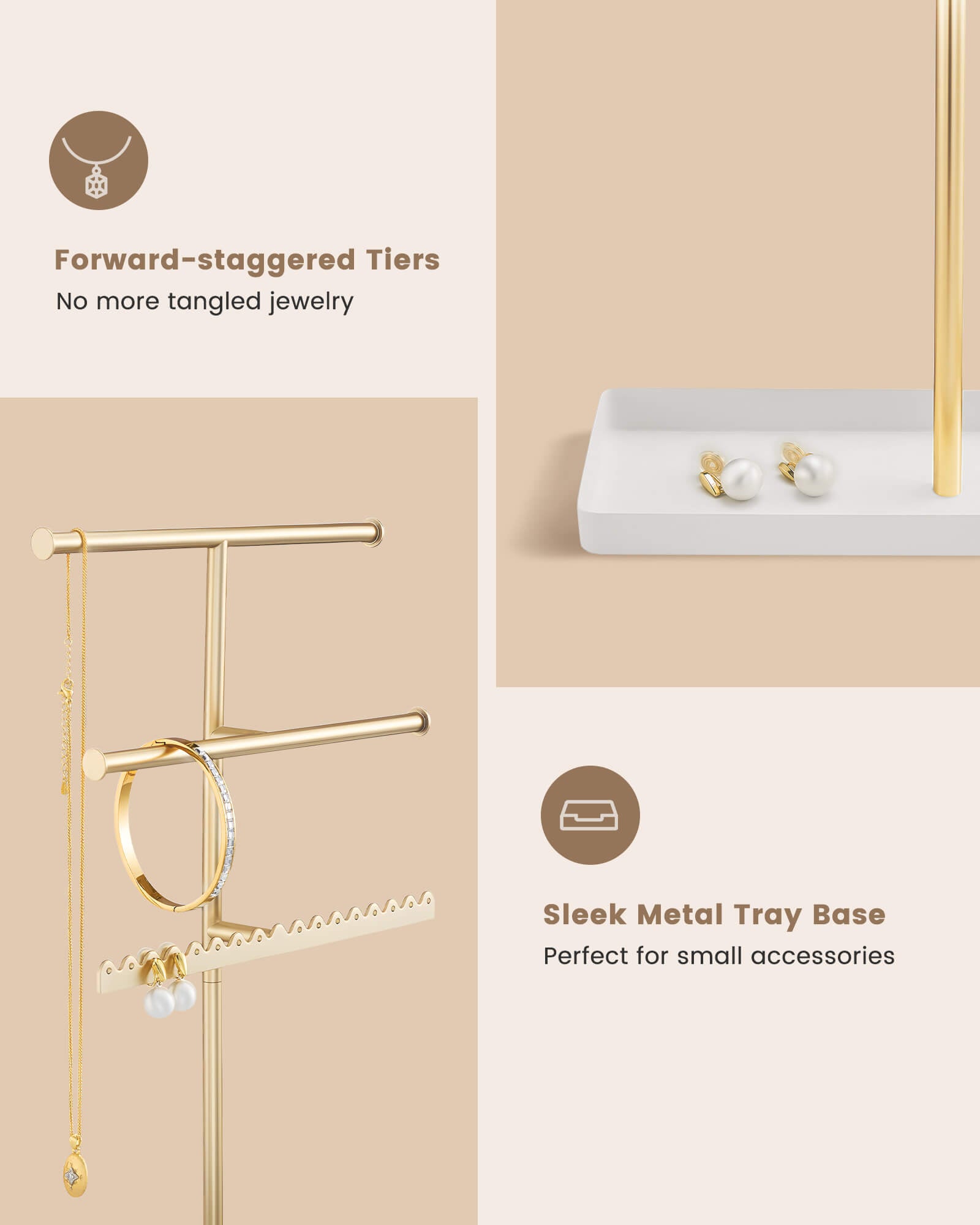 Lolalet Jewelry Stand Schmuckständer Gold 4 Etagen Metall