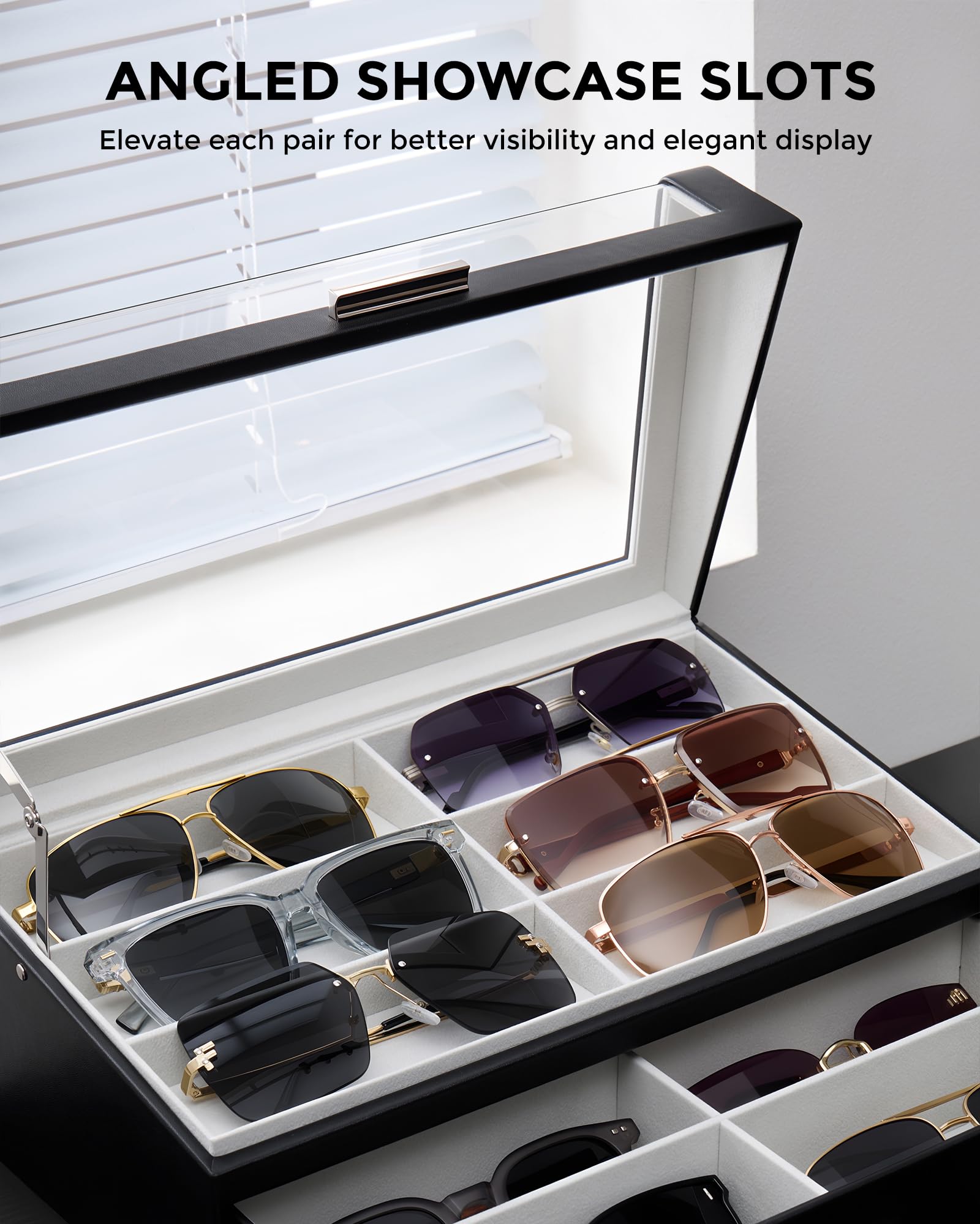 Lolalet Sunglass Box Holz Brillenbox Schwarz 12 Fächer