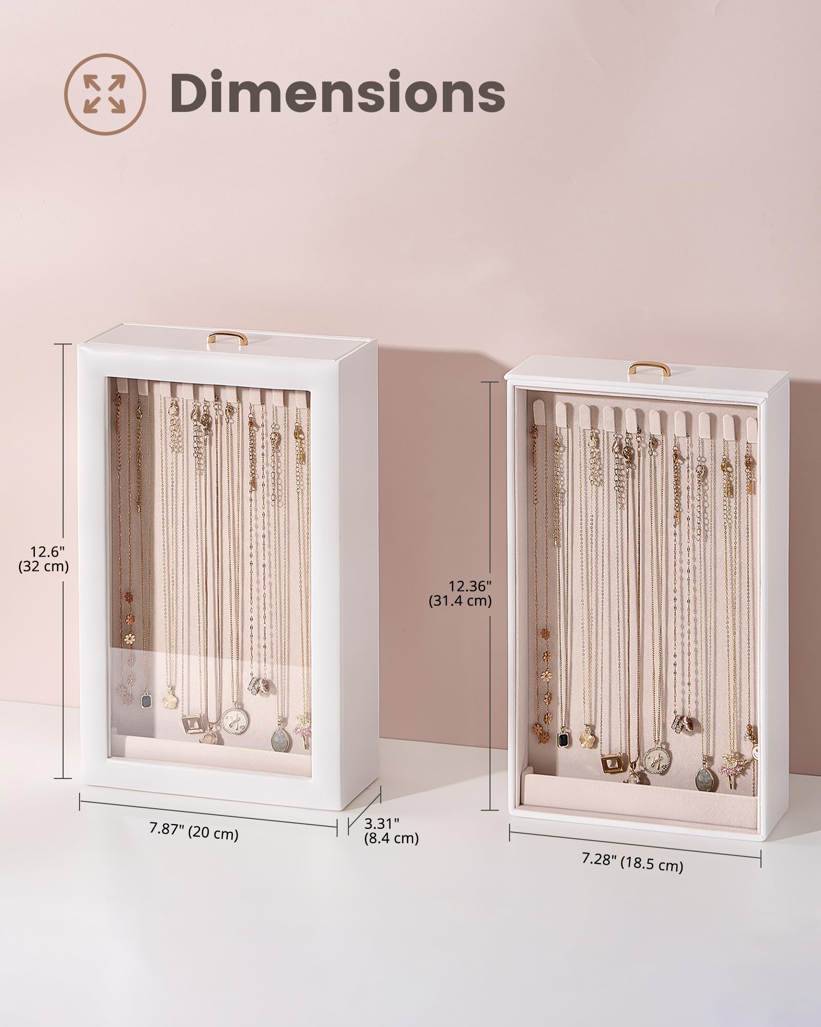 Lolalet Jewelry Box Kettenbox Weiß 40 Haken mit Fenster