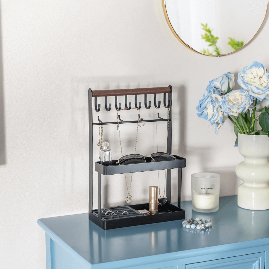 Lolalet Jewelry Stand Schmuckständer Weiß 12 Haken mit Ablage