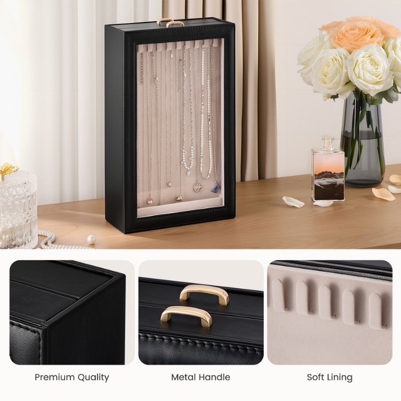 Lolalet Jewelry Box Kettenbox 20 Haken Schwarz mit Deckel