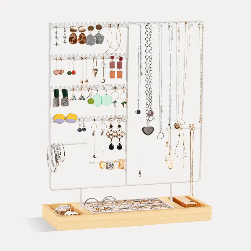 Lolalet Jewelry Stand Ohrringbaum Weiß Holz 144 Löcher