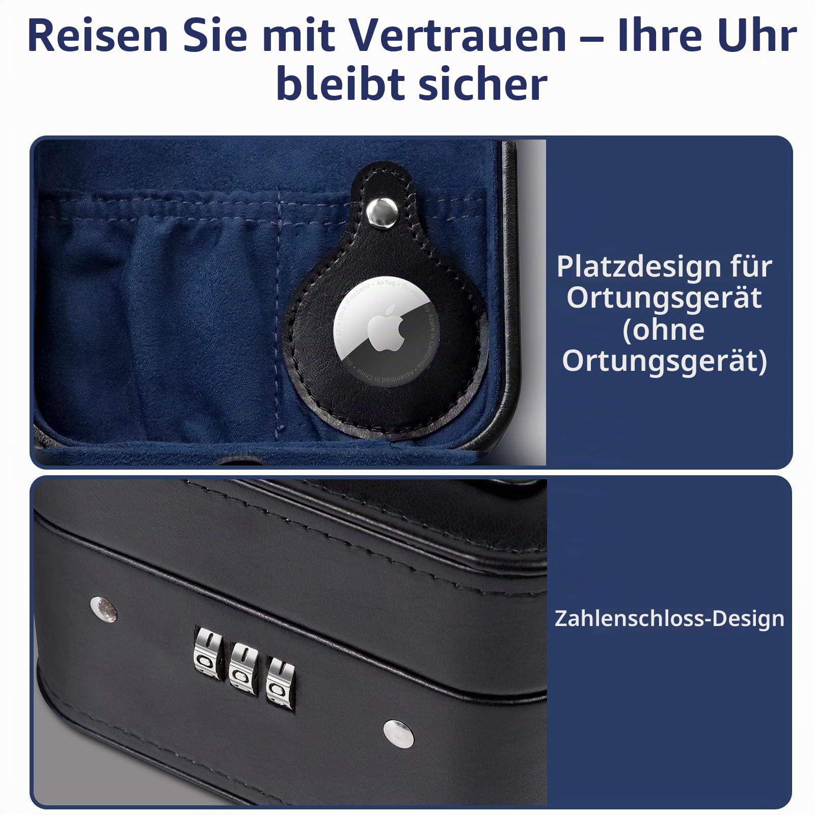 KAMIER Watch Boxes Uhrenbox 2 Uhren Schwarz PU-Leder Schloss