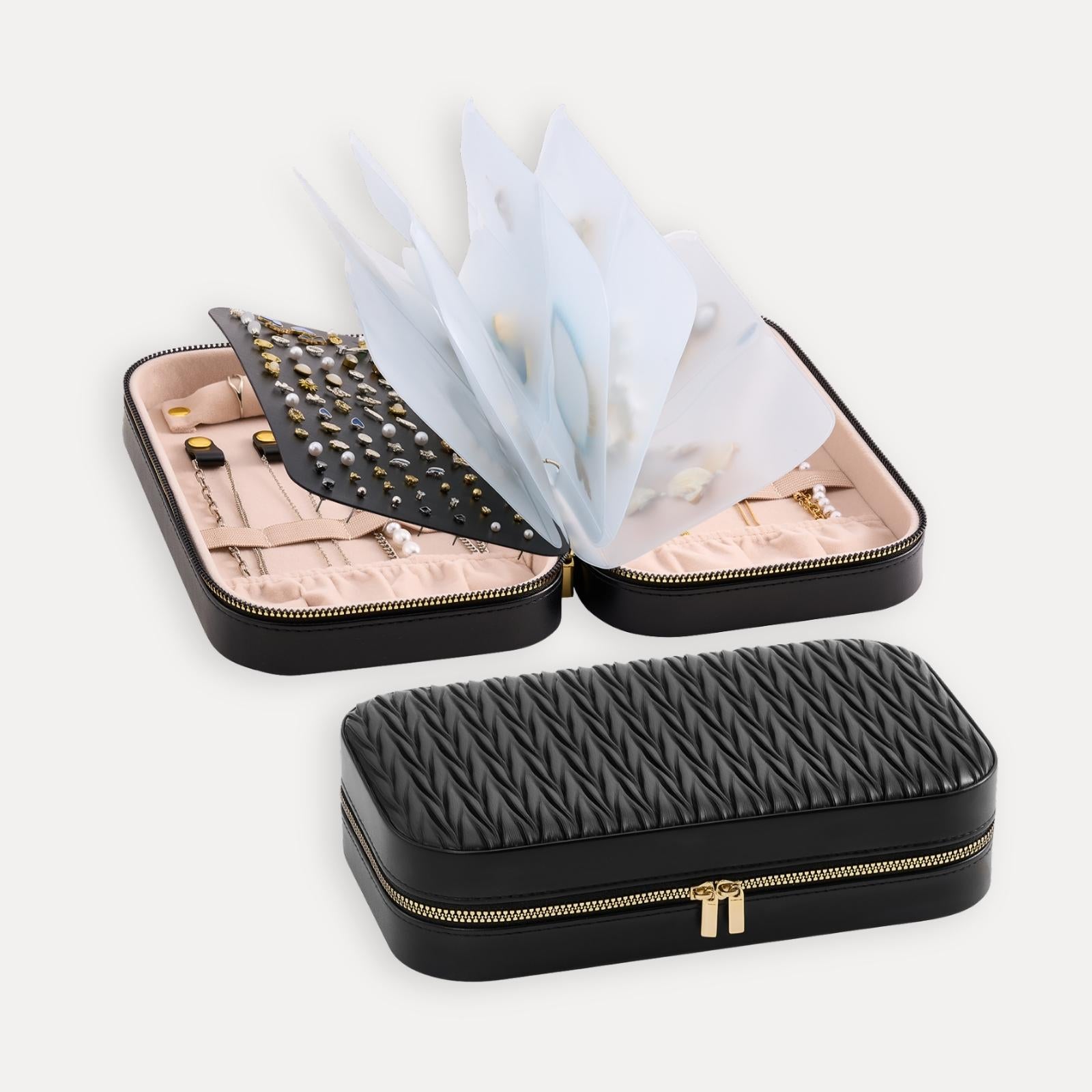 Lolalet Jewelry Box Reise Schmucketui Schwarz mit Reißverschluss