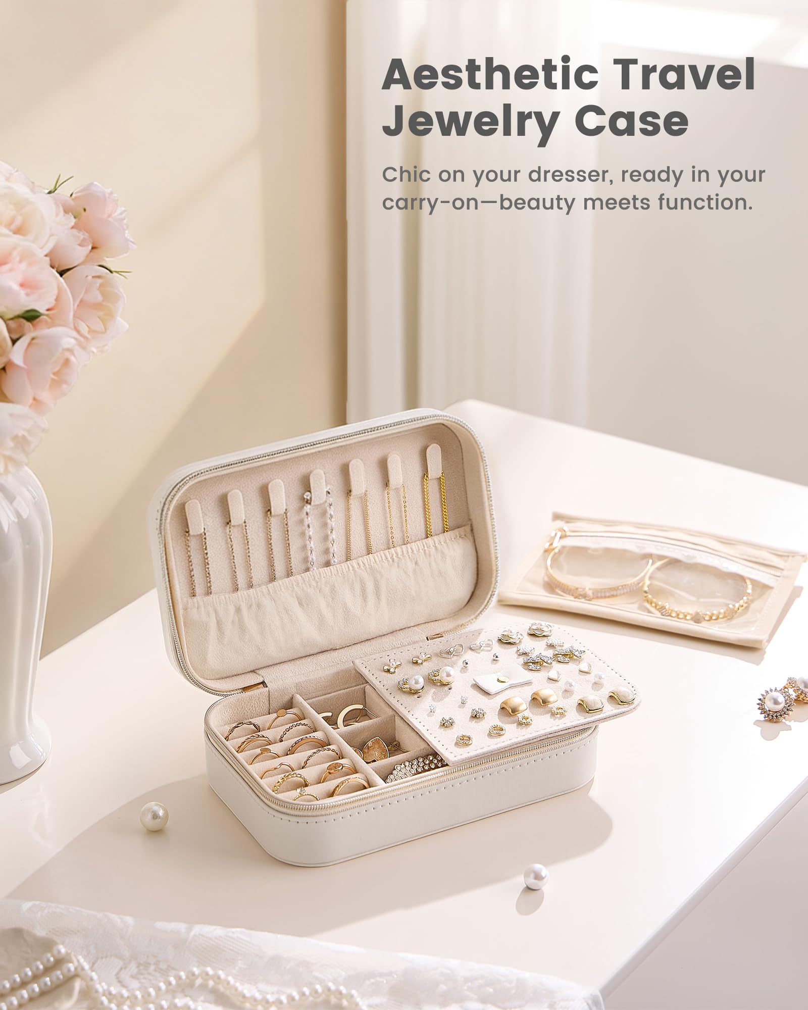 Lolalet Jewelry Box Reise Schmucketui Beige Medium Reißverschluss