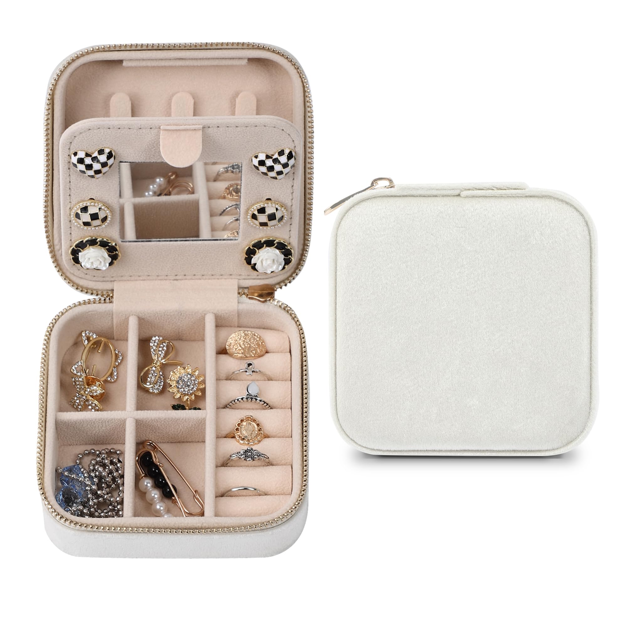 Dajasan Small Jewelry Box Schmuckbox Blau Samt Spiegel