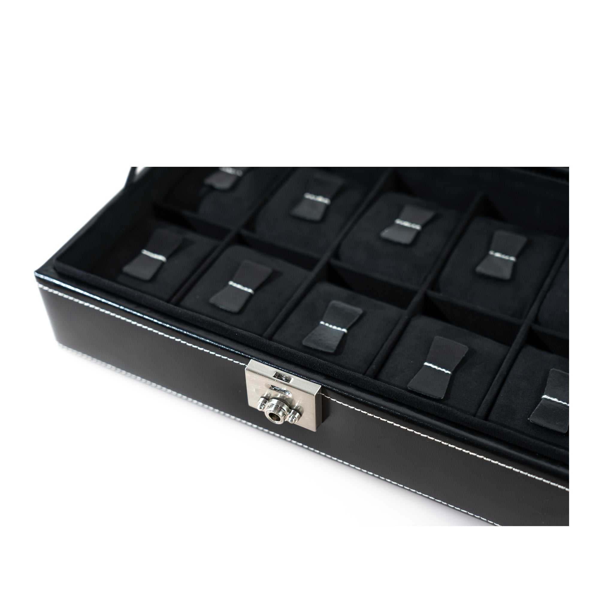 Friedrich 23 London Uhrenbox 10 Uhren Glasdeckel Leder Schwarz