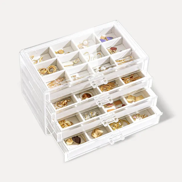 Lolalet Jewelry Box Acryl Schmuckkasten Warmweiß 4 Ebenen Samt