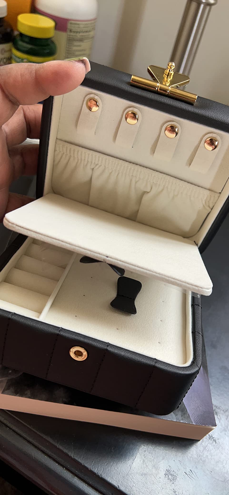KAMIER Mini Schmuckkästchen Reise Schmuckbox mit Spiegel Geschenk