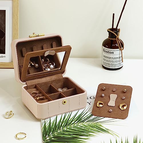 KAMIER Mini Schmuckkästchen Reise Schmuckbox mit Spiegel Geschenk