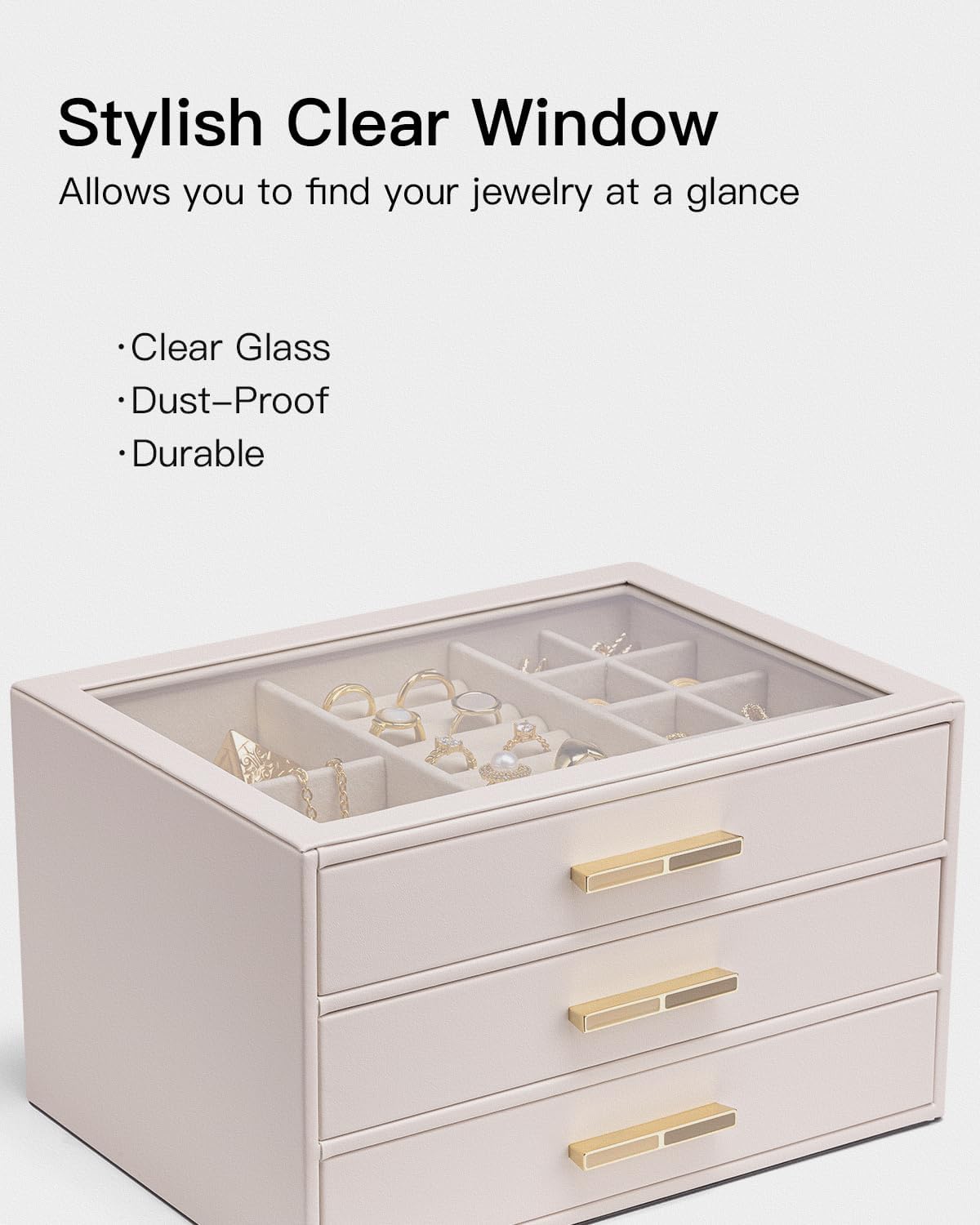 VLANDO Quiet Luxe Schmuckkasten 3 Schubladen Glasdeckel