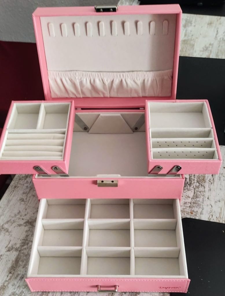 Dajasan Large Jewelry Box Schmuckkästchen Champagner 3 Ebenen