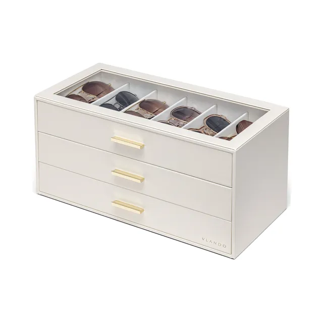 VLANDO Everyday Keepsake Brillenbox 3-stöckig 18 Fächer Cremeweiß