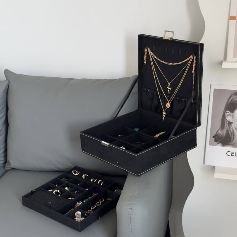 Lolalet Jewelry Box Samt Schmuckkästchen Grau 27 Fächer