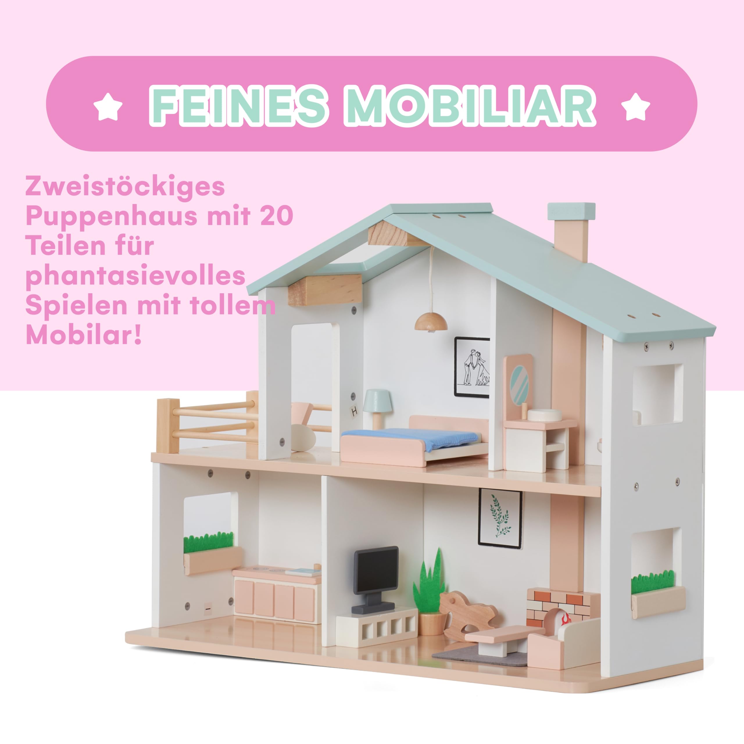 Jewelkeeper Girls Rule Puppenhaus Holz 20-teilig mehrfarbig ab 3+