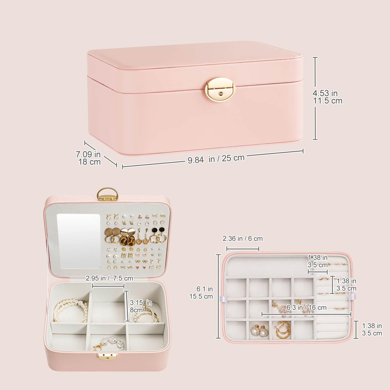Lolalet Jewelry Box Schmuckkasten Weiß 2-lagig Spiegel
