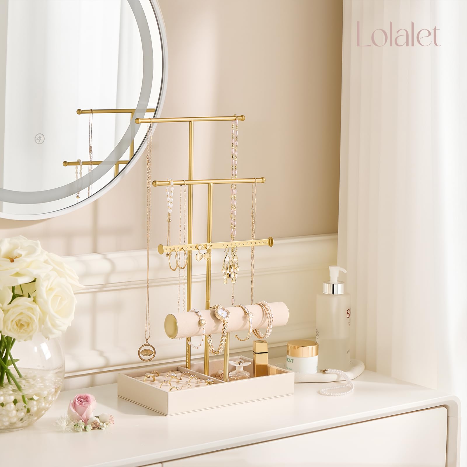 Lolalet Jewelry Stand Schmuckständer Schwarz 4 Ebenen Samt
