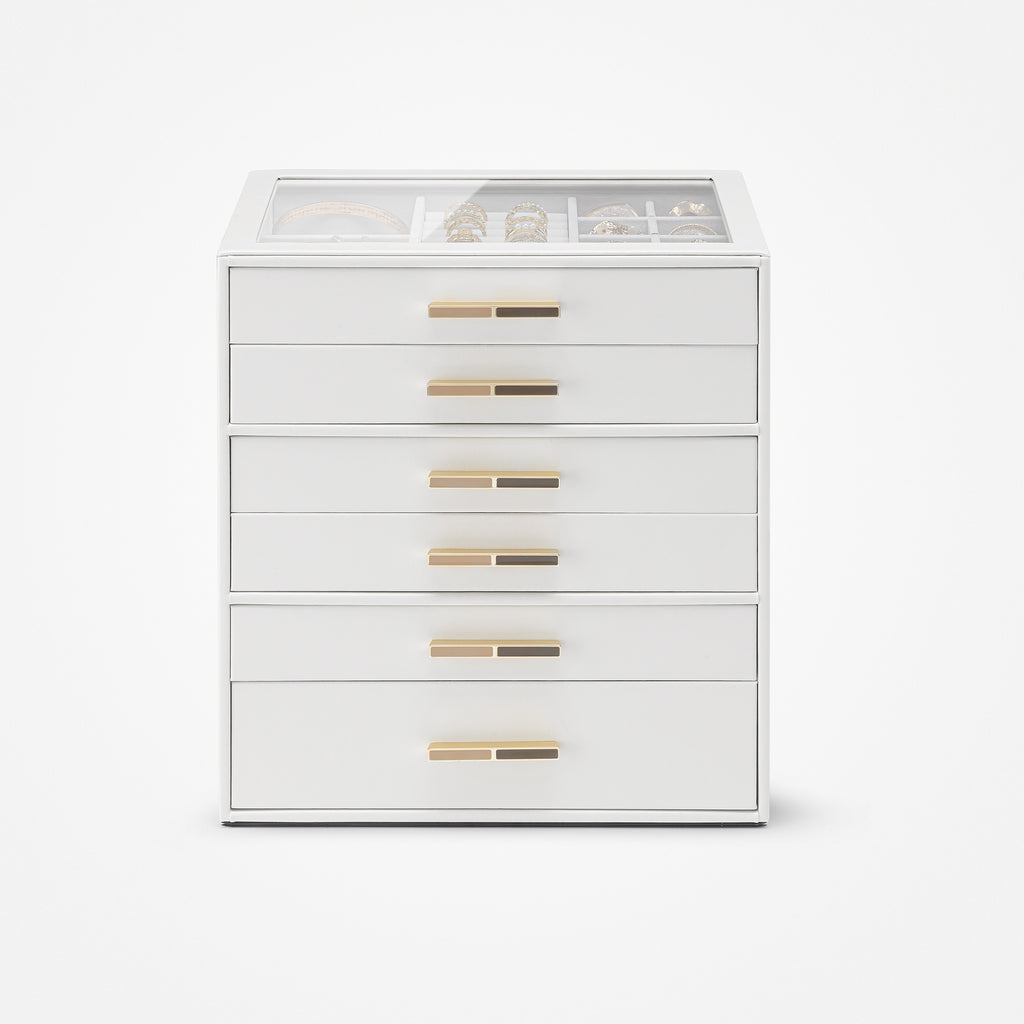 VLANDO Quiet Luxe Schmuckkästchen 6 Fächer Glasdeckel Samt