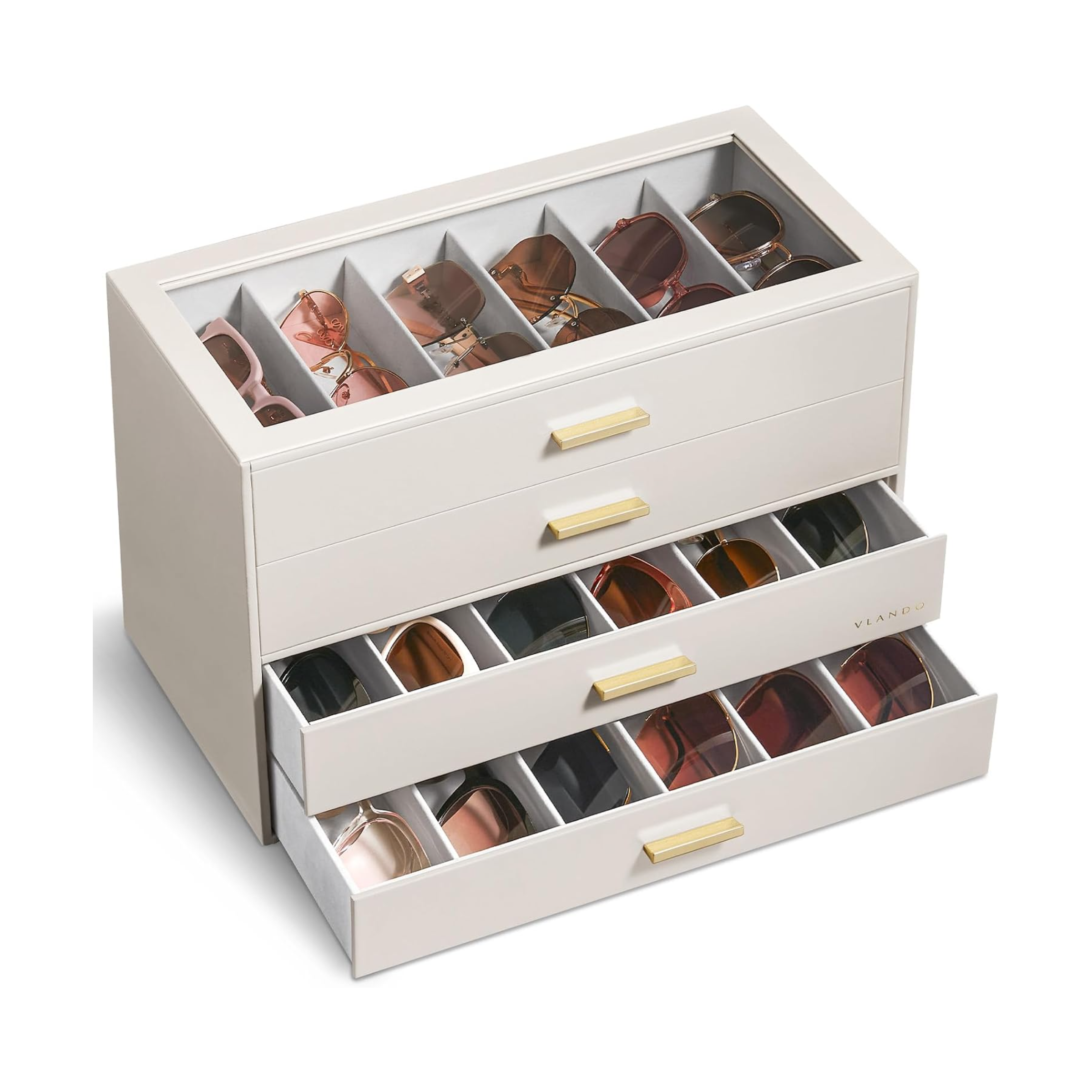 VLANDO Everyday Keepsake Brillenbox 4-stöckig 24 Fächer Cremeweiß